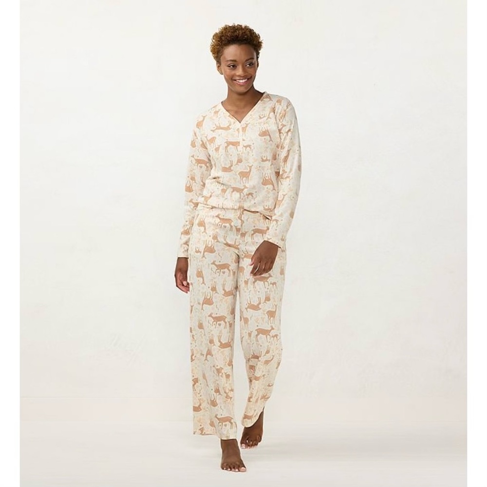 LC Lauren Conrad Long Sleeve Henley Pajama Top & Pajama Pants Sleep Set Size L